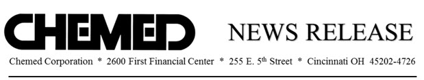 The image depicts a news release header for Chemed Corporation, located at 2600 First Financial Center, 255 E. 5th Street, Cincinnati, OH 45202-4726.

AI-generated content may be incorrect.